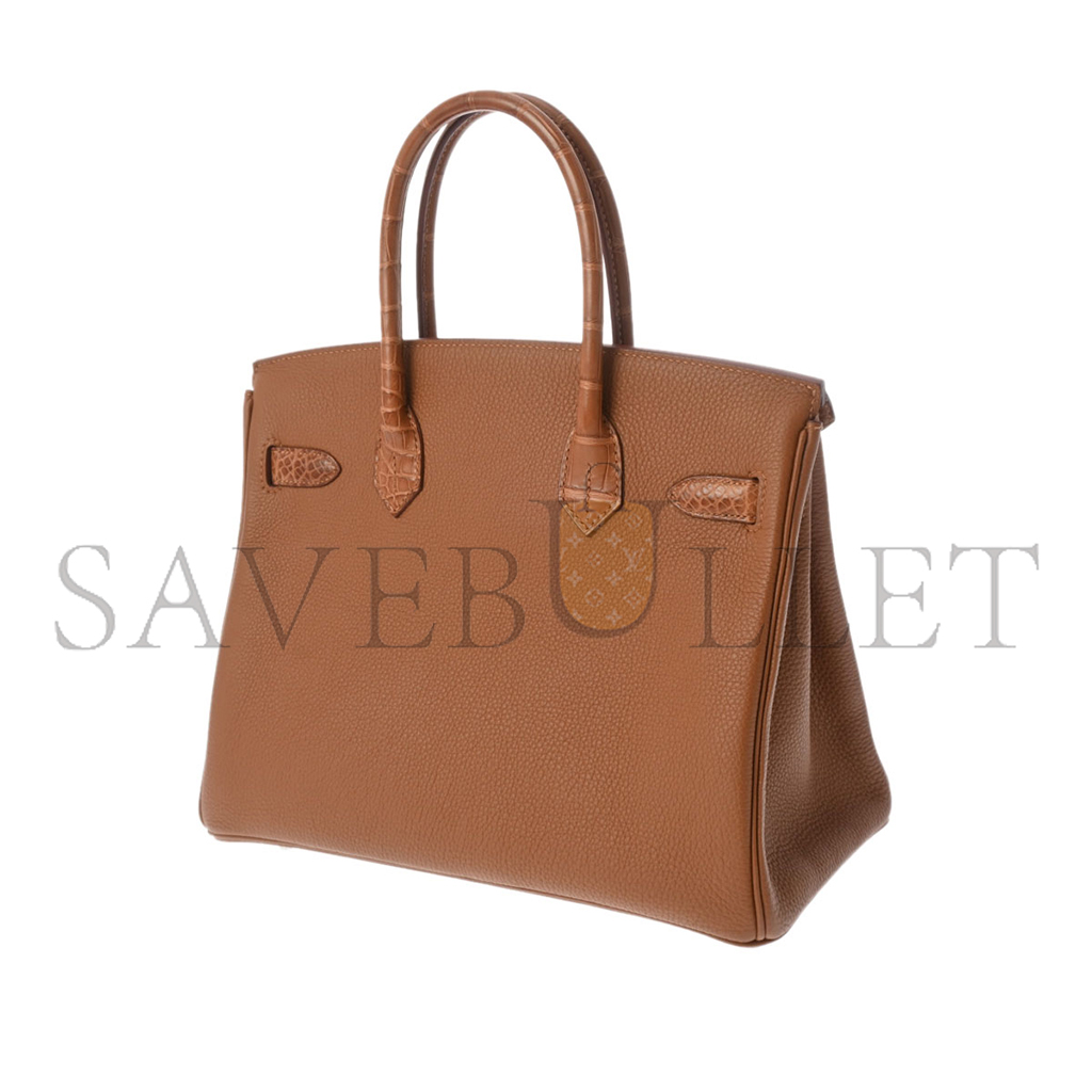 HERMÈS MASTER BIRKIN 30 MATTE CROCODILE AND TOGO LEATHER BROWN GOLD BUCKLE H076235CK35 (30*22*16cm)